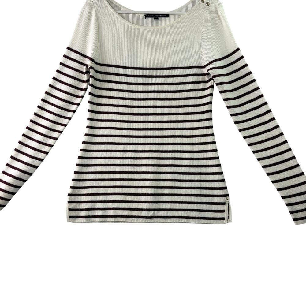 White House Black Market White & Burgundy Striped Lightweight Sweater • Size M